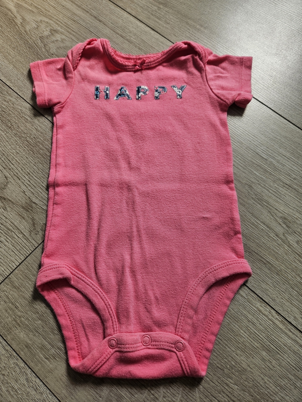 Carter's Baby Girls Pink "HAPPY" Short Sleeve Onesie Body Suit 6 Months